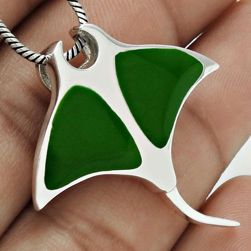 Zilveren hanger Manta Ray Groen Zilveren hanger Manta Ray Groen
